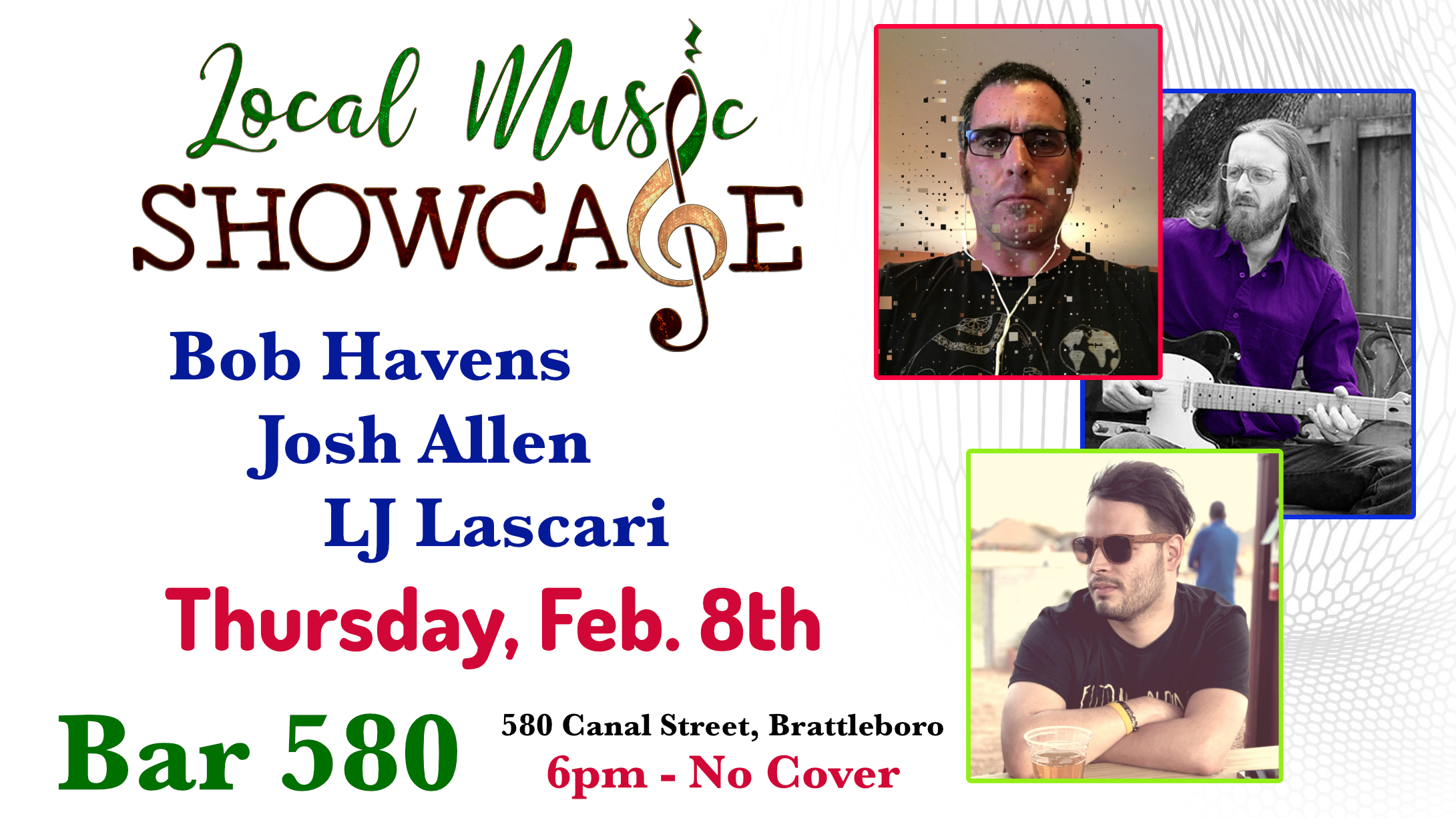 Local Music Showcase, Live Music, Brattleboro, Vermont, Bob Havens, Josh Allen, LJ Lascari, Donald McCullough