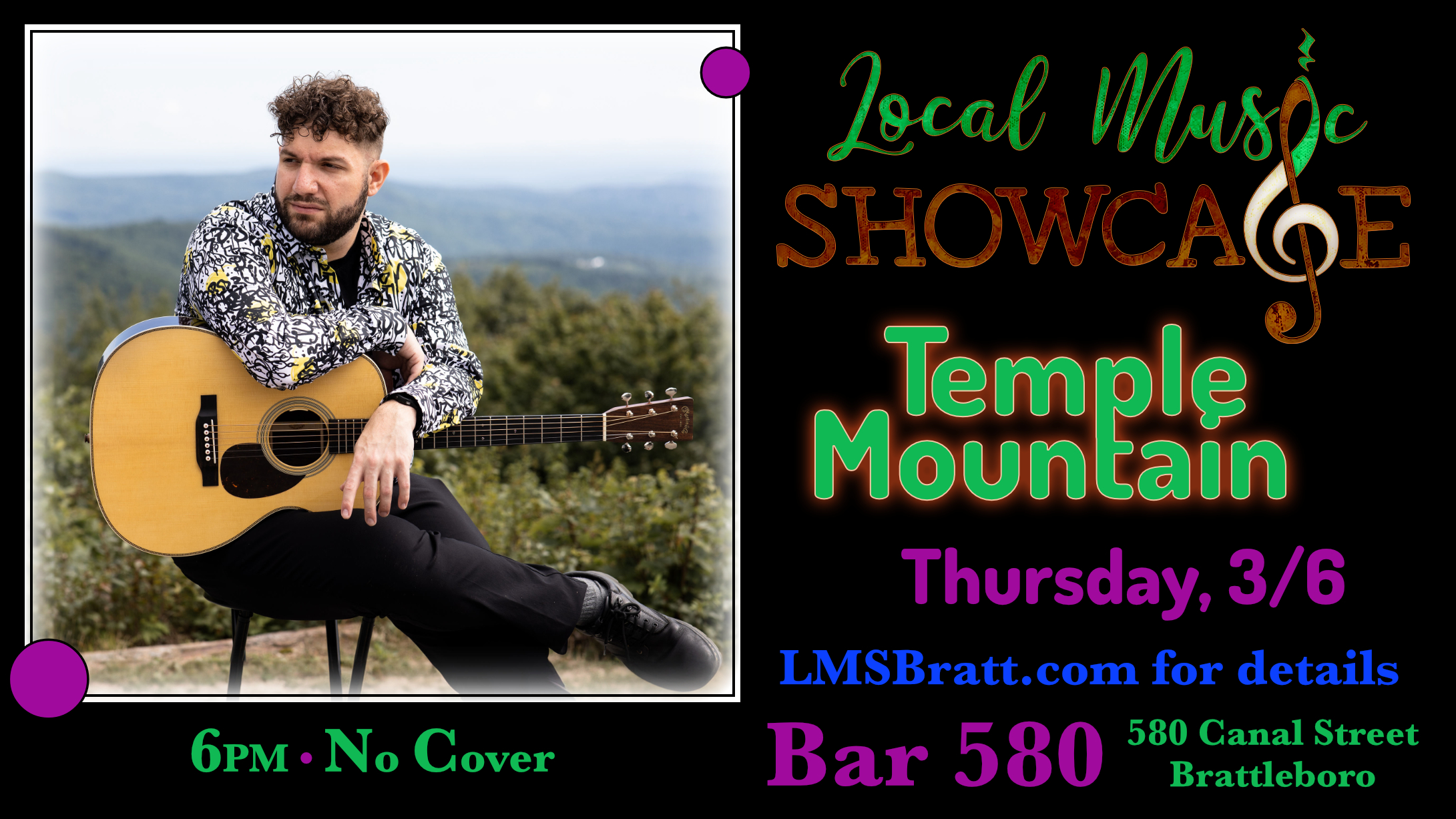 Local Music Showcase, Live Music, Brattleboro, Vermont, Temple Mountain, Donald McCullough, Bar 580