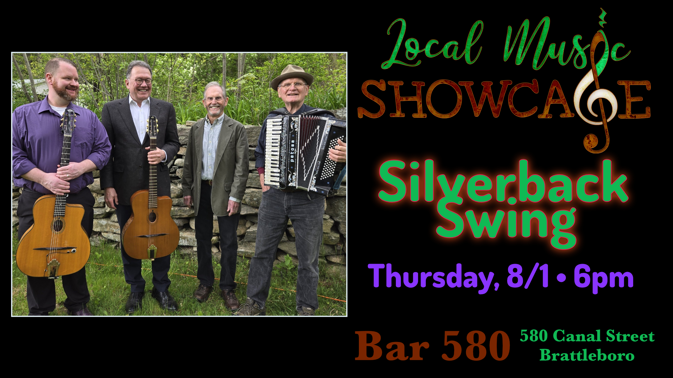 Local Music Showcase, Live Music, Brattleboro, Vermont, Silverback Swing, Donald McCullough