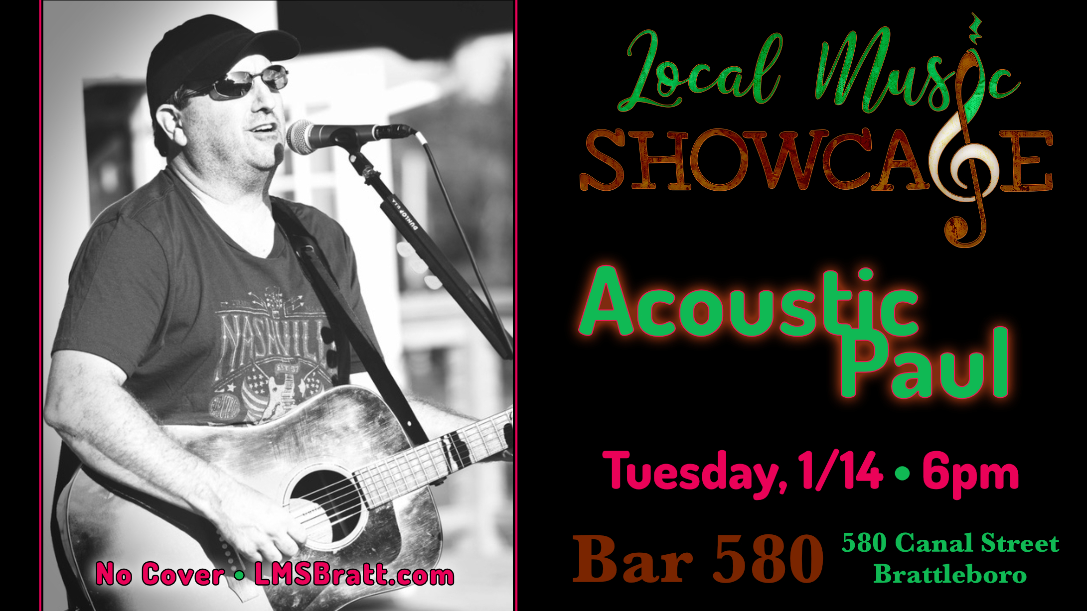 Local Music Showcase, Live Music, Brattleboro, Vermont, Bar 580, Acoustic Paul, Donald McCullough