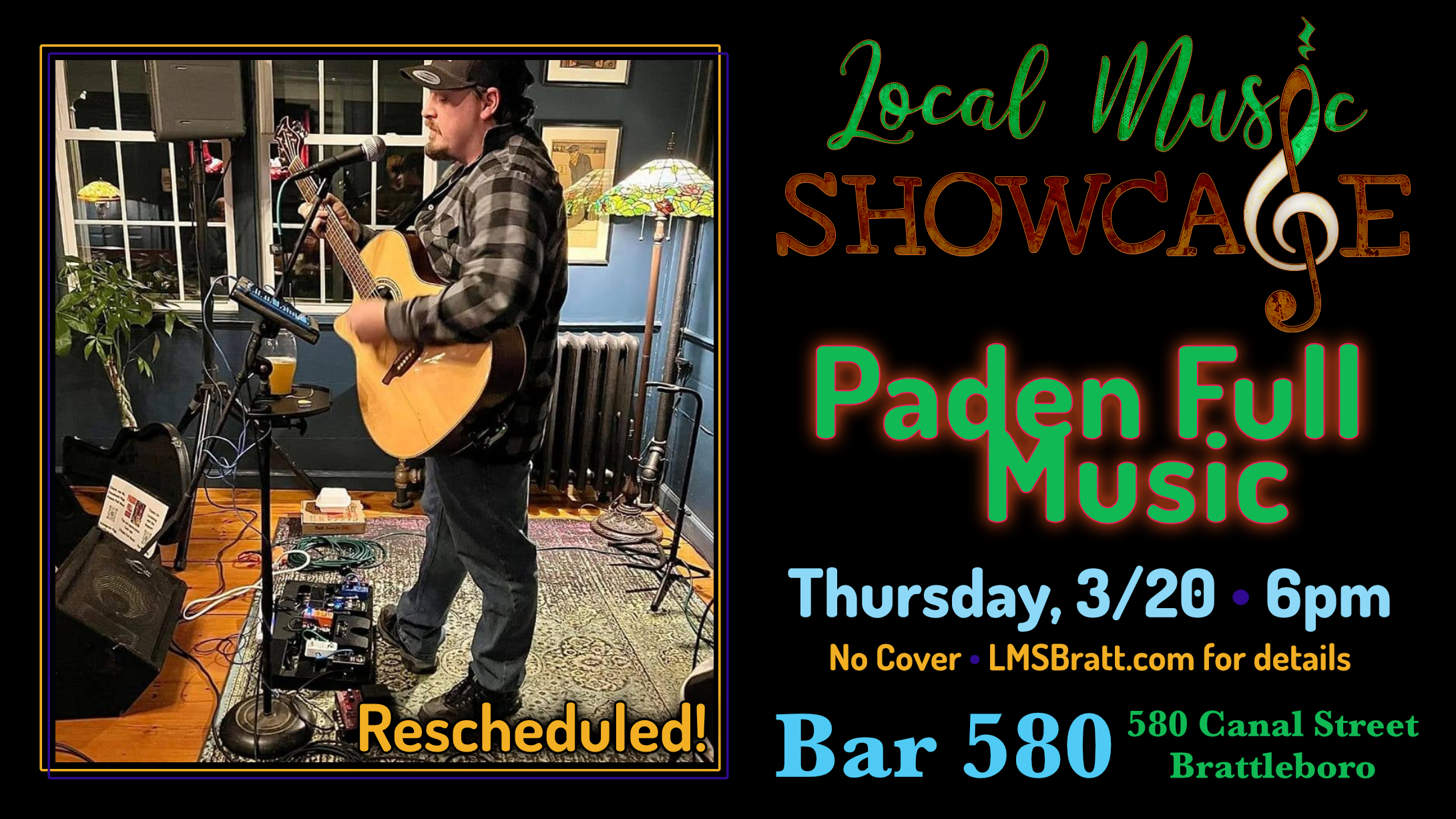 Local Music Showcase, Live Music, Brattleboro, Vermont, Bar 580, Paden Full Music, Donald McCullough