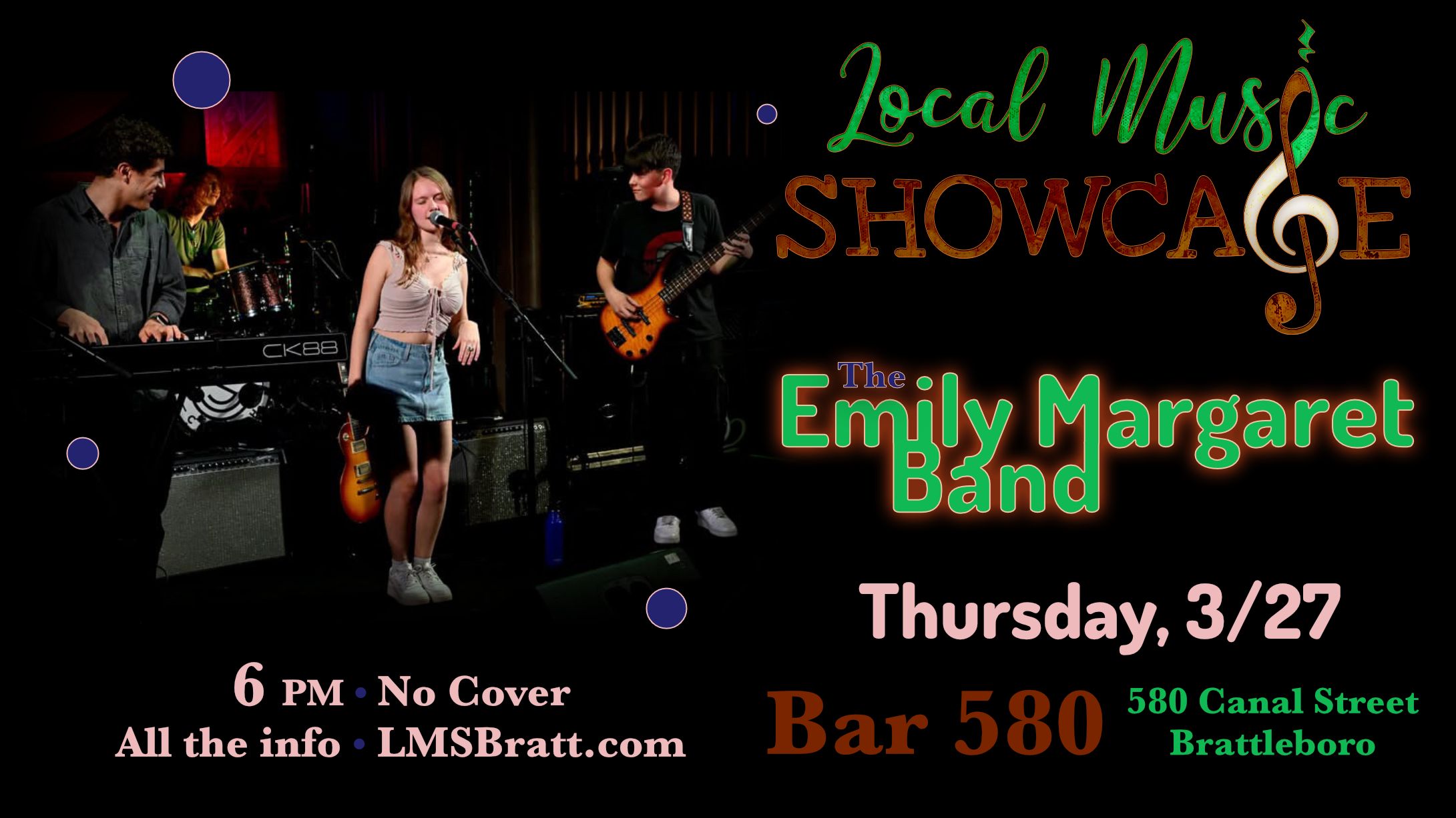 Local Music Showcase, Live Music, Brattleboro, Vermont, Emily Margaret Band, Donald McCullough, Bar 580