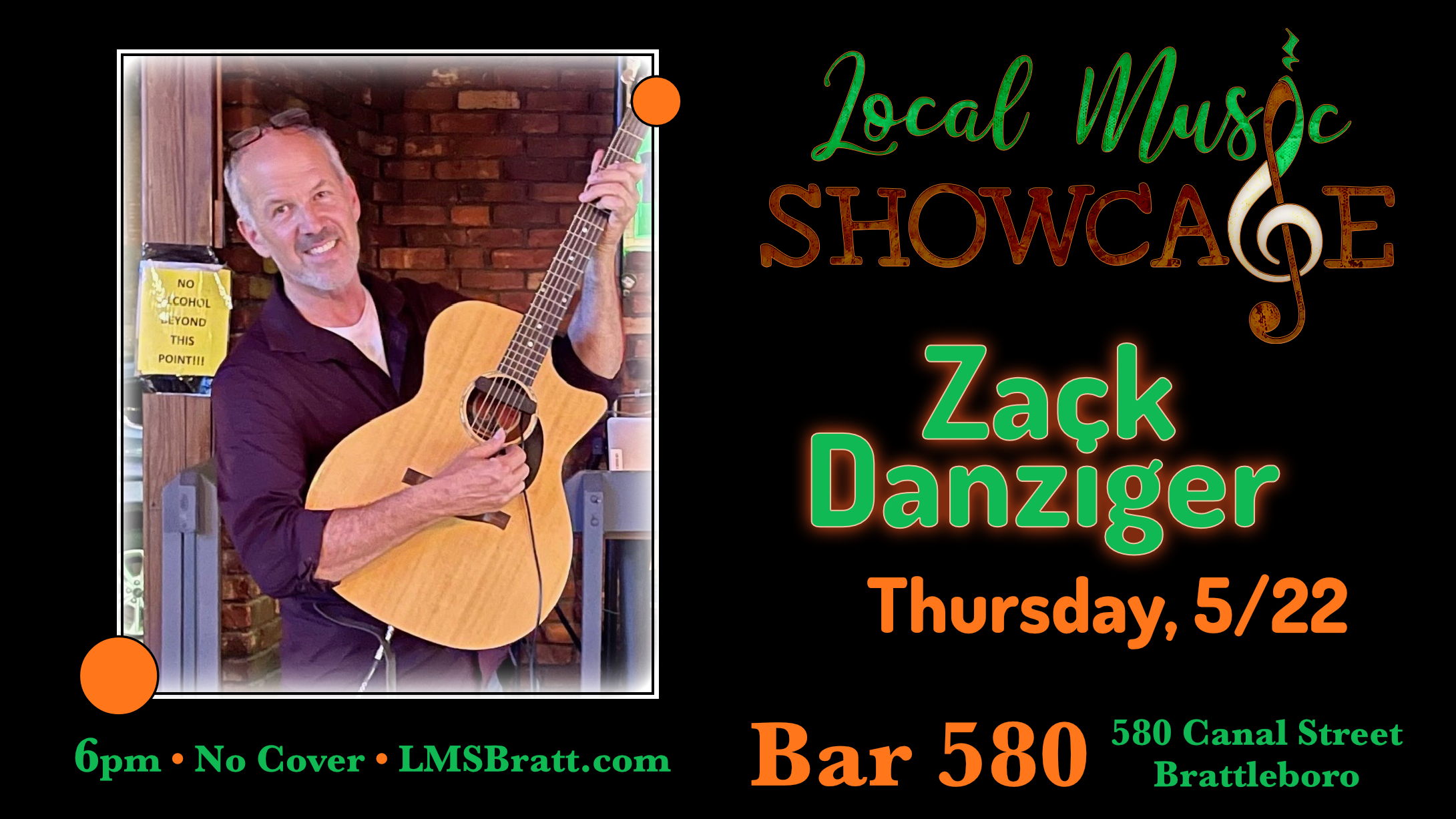 Local Music Showcase, Live Music, Brattleboro, Vermont, Zack Danziger, Donald McCullough, Bar 580