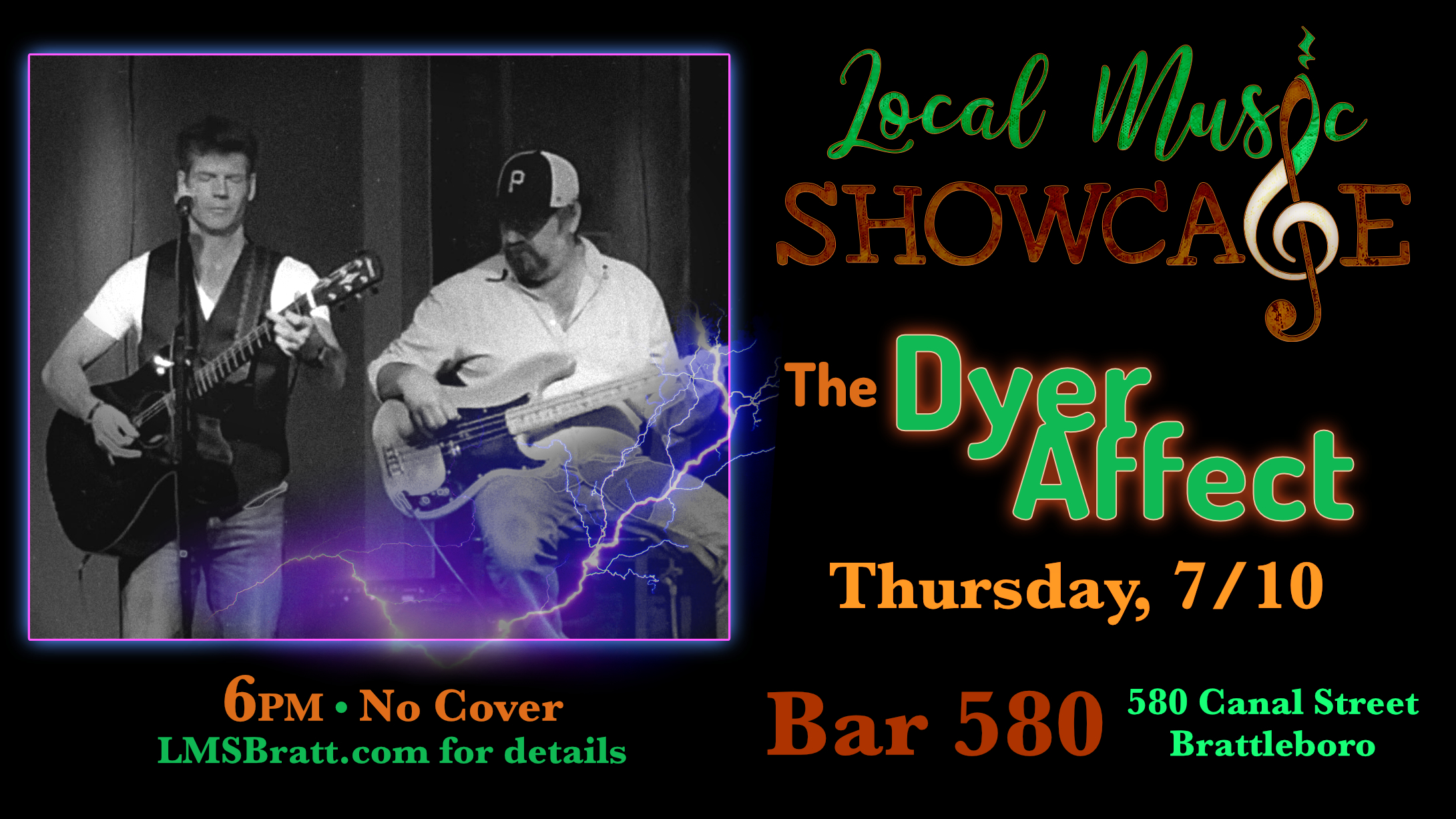 Local Music Showcase, Live Music, Brattleboro, Vermont, The Dyer Affect, Tim Dyer, Donald McCullough, Bar 580