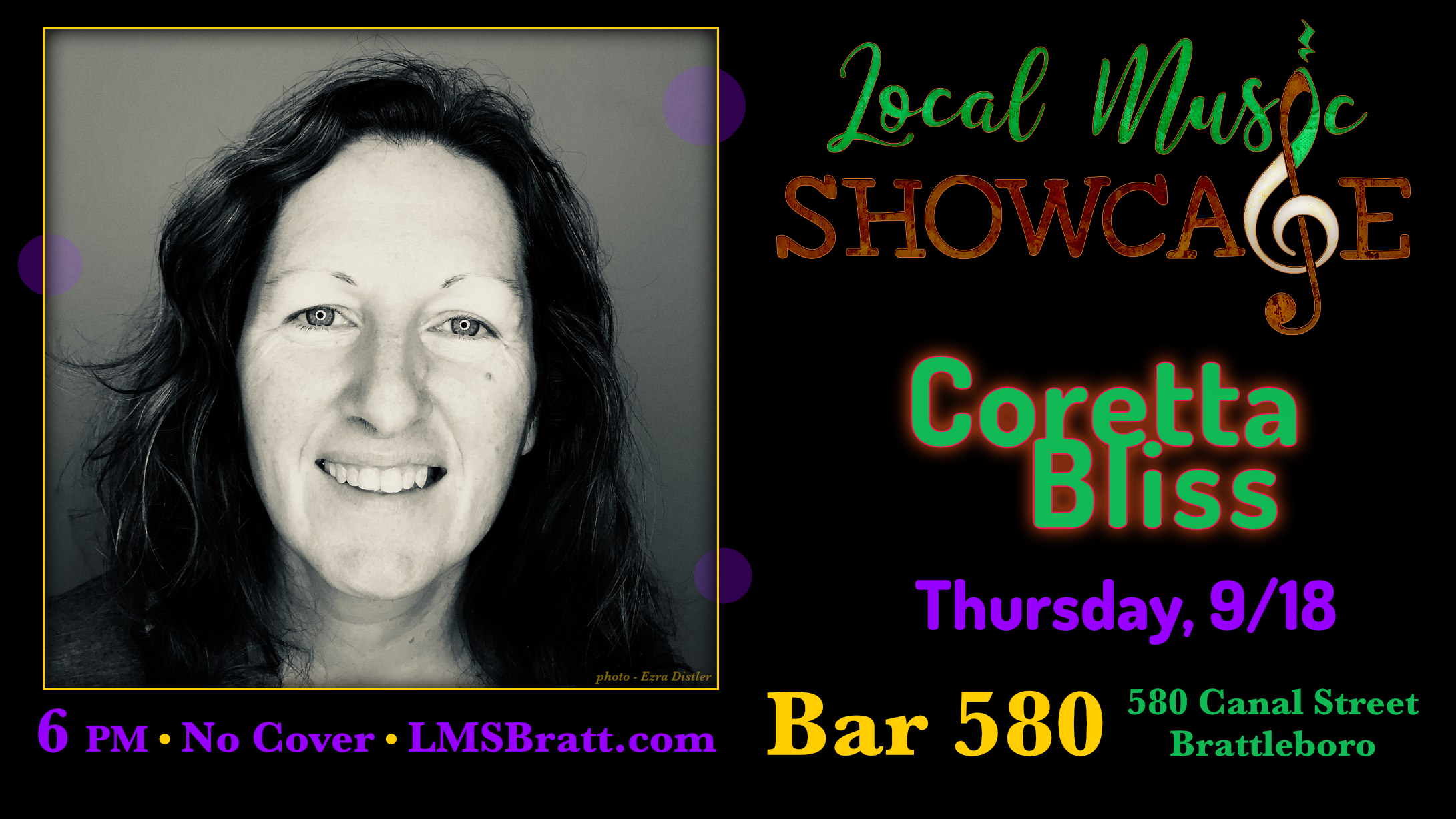 Local Music Showcase, Live Music, Brattleboro, Vermont, Coretta Bliss, Donald McCullough, Bar 580
