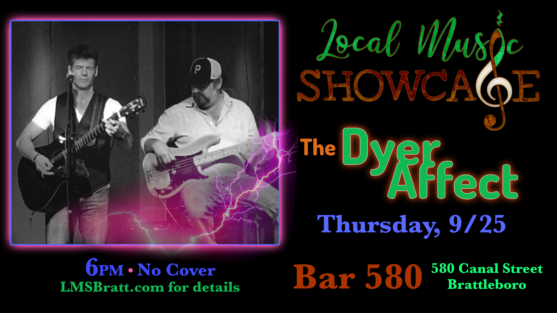 Local Music Showcase, Live Music, Brattleboro, Vermont, The Dyer Affect, Tim Dyer, Donald McCullough, Bar 580