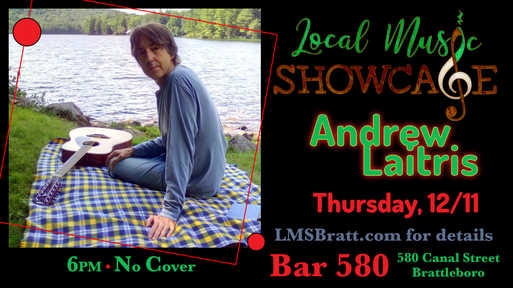 Local Music Showcase, Live Music, Brattleboro, Vermont, Andrew Laitris, Donald McCullough, Bar 580
