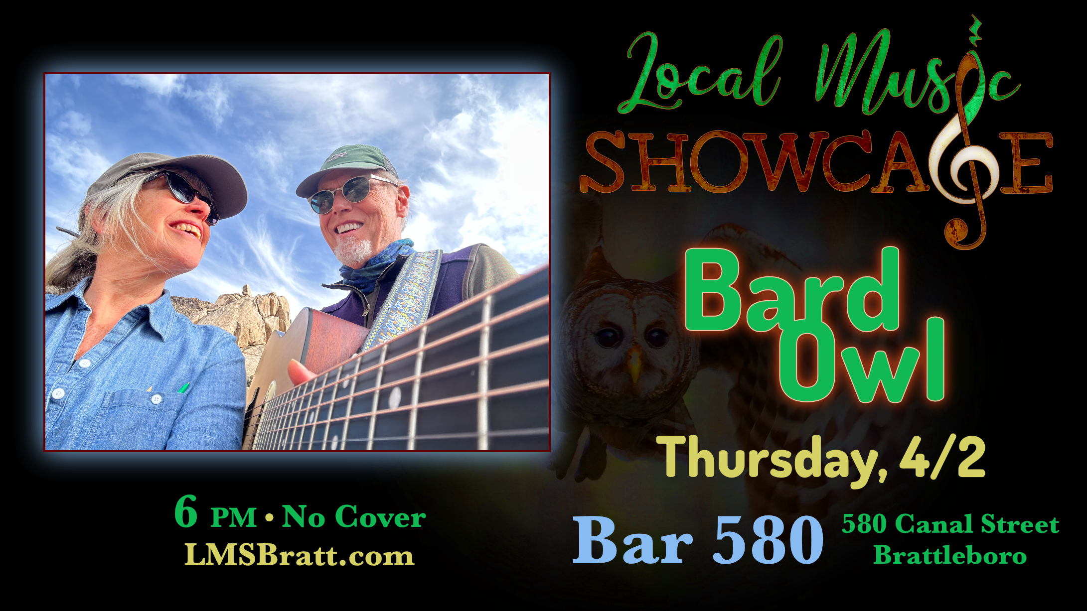 Local Music Showcase, Live Music, Brattleboro, Vermont, Bard Owl, Donald McCullough, Bar 580