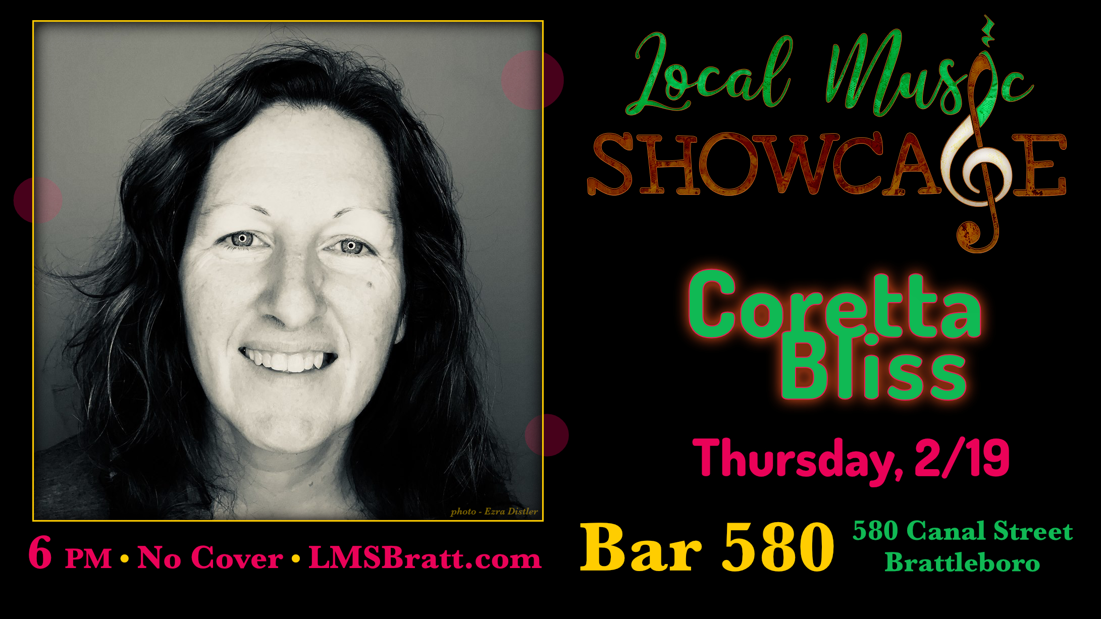 Local Music Showcase, Live Music, Brattleboro, Vermont, Coretta Bliss, Donald McCullough, Bar 580