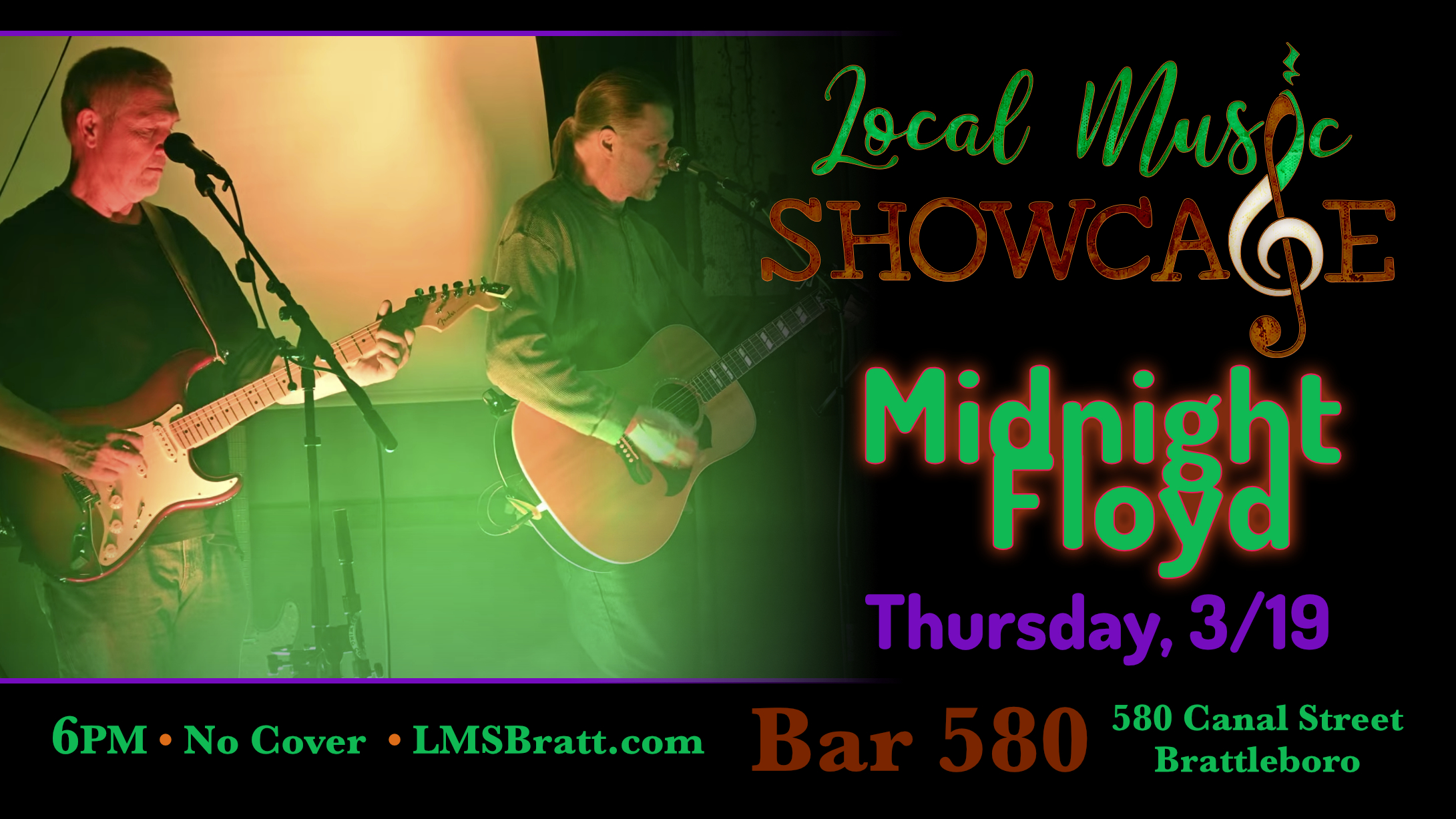 Local Music Showcase, Live Music, Brattleboro, Vermont, Midnight Floyd, Donald McCullough, Bar 580