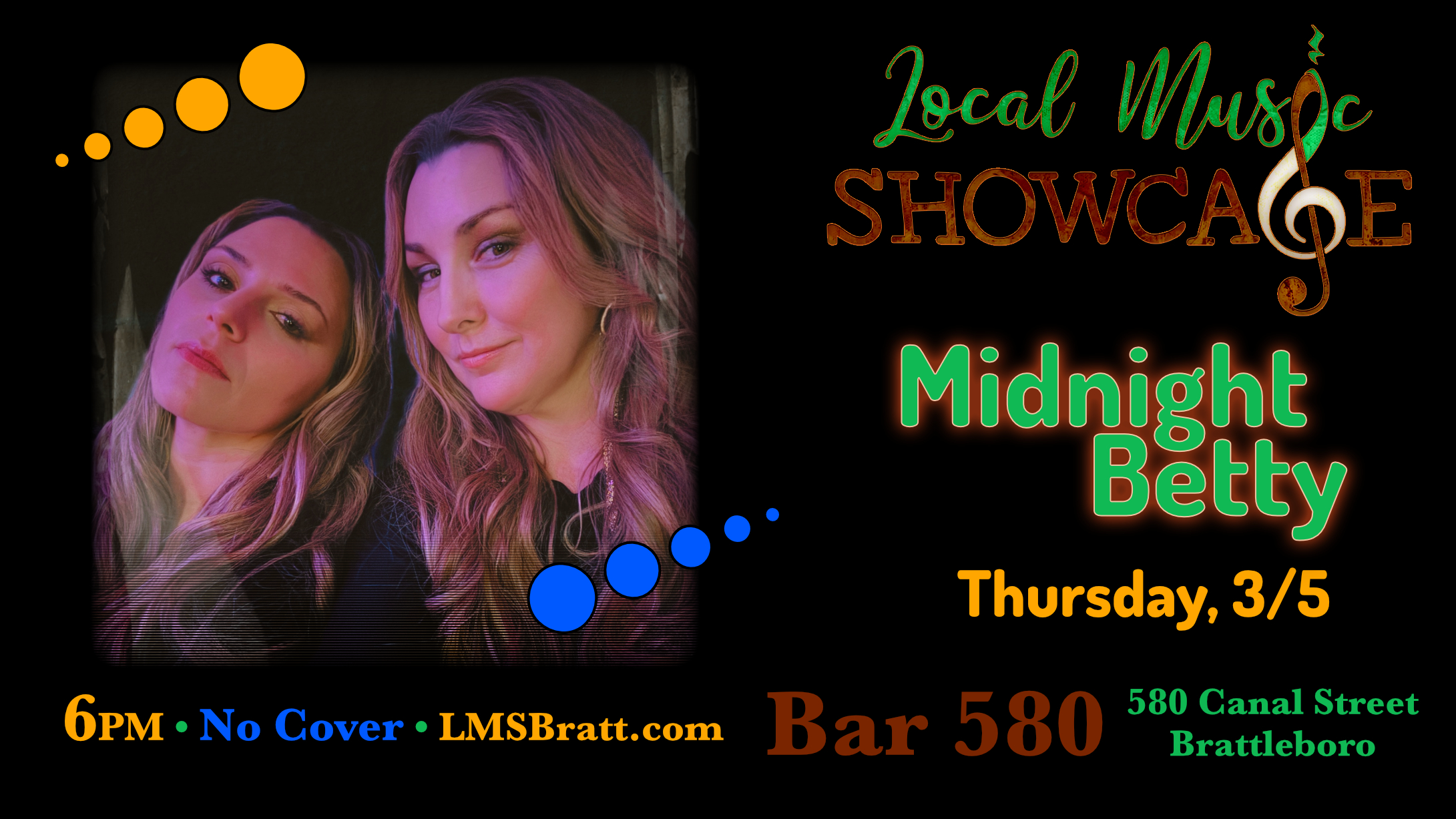 Local Music Showcase, Live Music, Brattleboro, Vermont, Midnight Betty, Donald McCullough, Bar 580