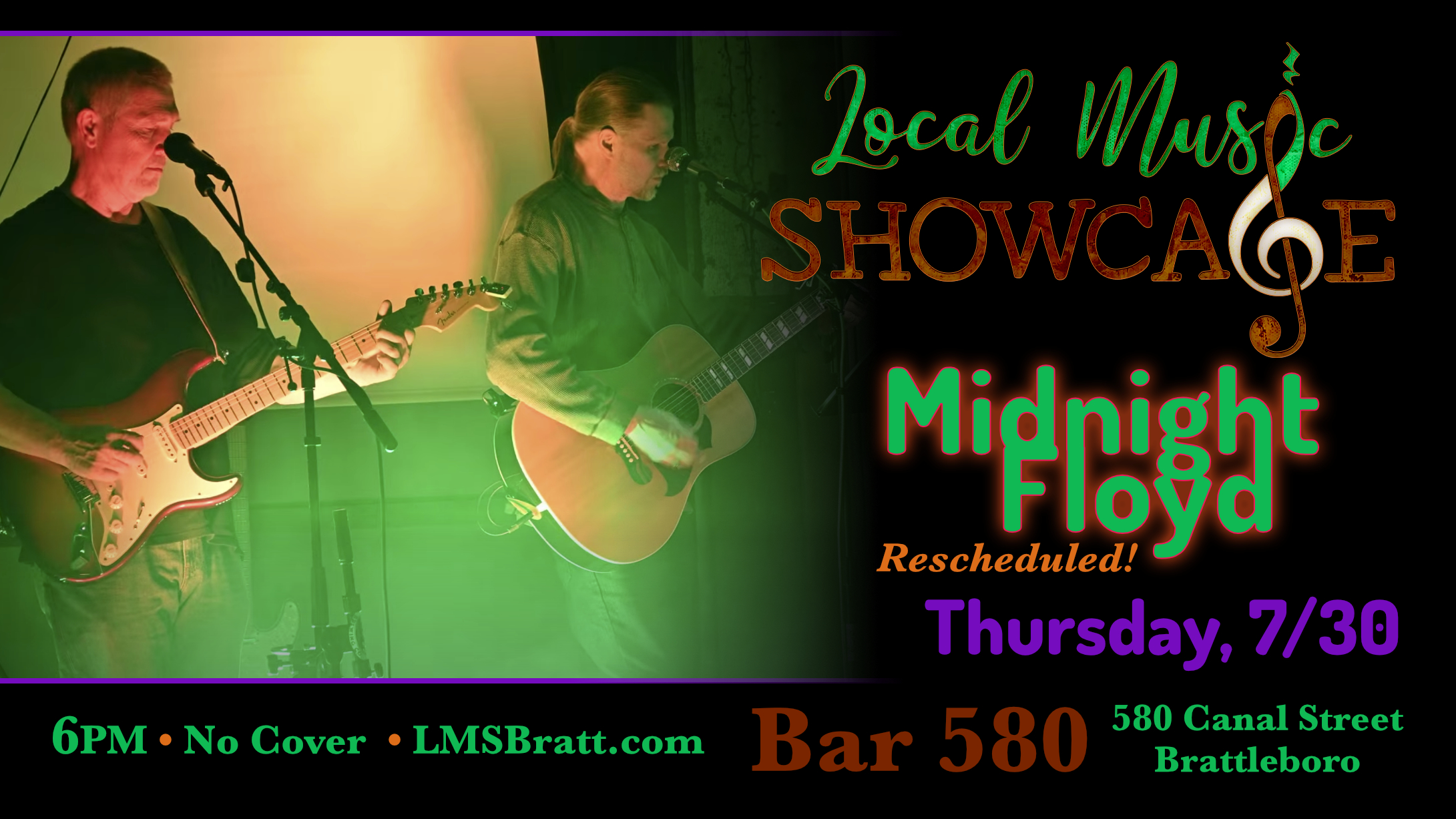Local Music Showcase, Live Music, Brattleboro, Vermont, Midnight Floyd, Jim Stockwell, Tom Gutermuth, Donald McCullough, Bar 580