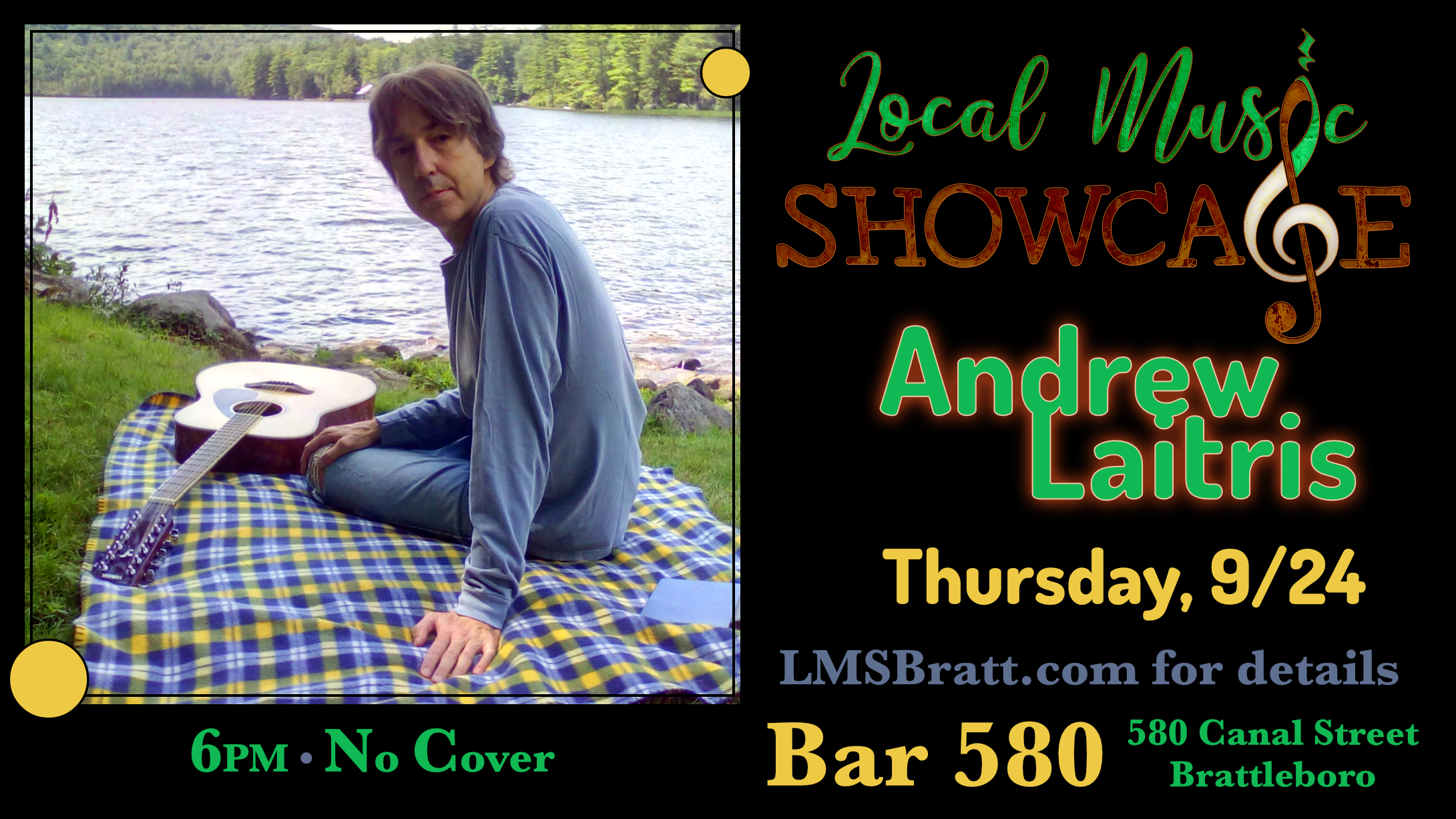 Local Music Showcase, Live Music, Brattleboro, Vermont, Andrew Laitres, Donald McCullough, Bar 580