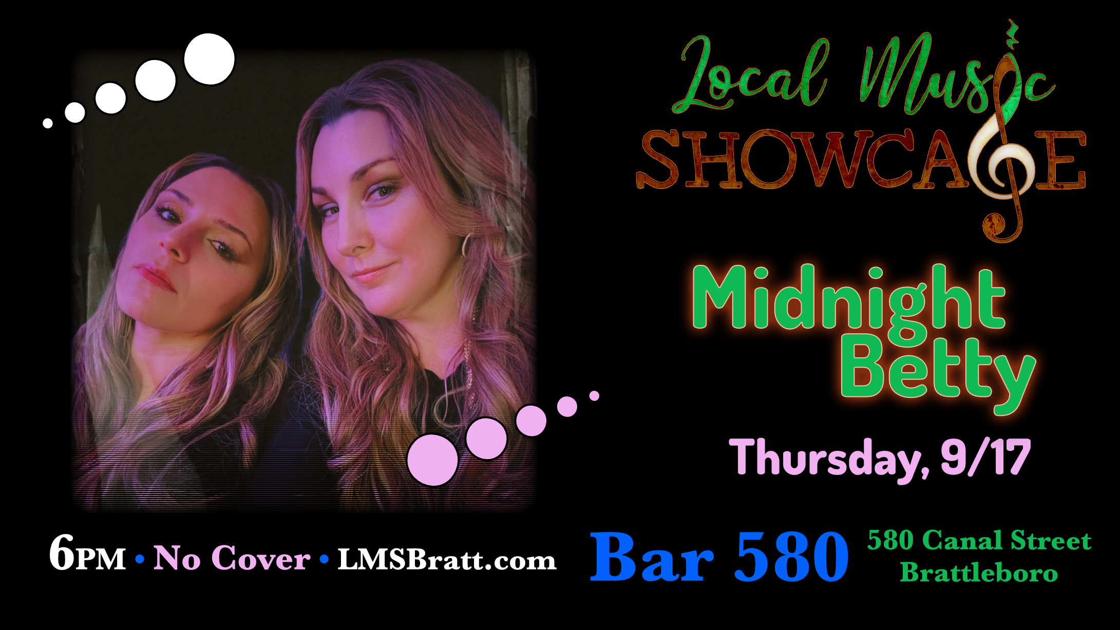 Local Music Showcase, Live Music, Brattleboro, Vermont, Midnight Betty, Chelle Martinez, Oriana Barros, Donald McCullough, Bar 580